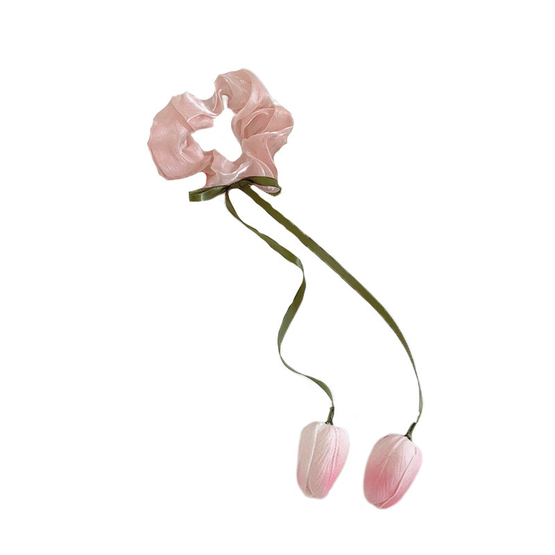 Gentle and sweet tulip flower large intestine hair band, women's niche design sense, bun hairstyle, hair tie, Korean-style hair accessory Item Picture