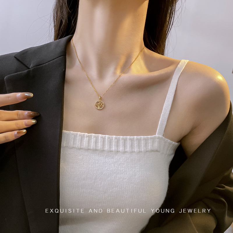 Korean-style fashionable design Life tree pendant titanium steel necklace, niche style, versatile collarbone chain, internet-famous accessory Specification drawing