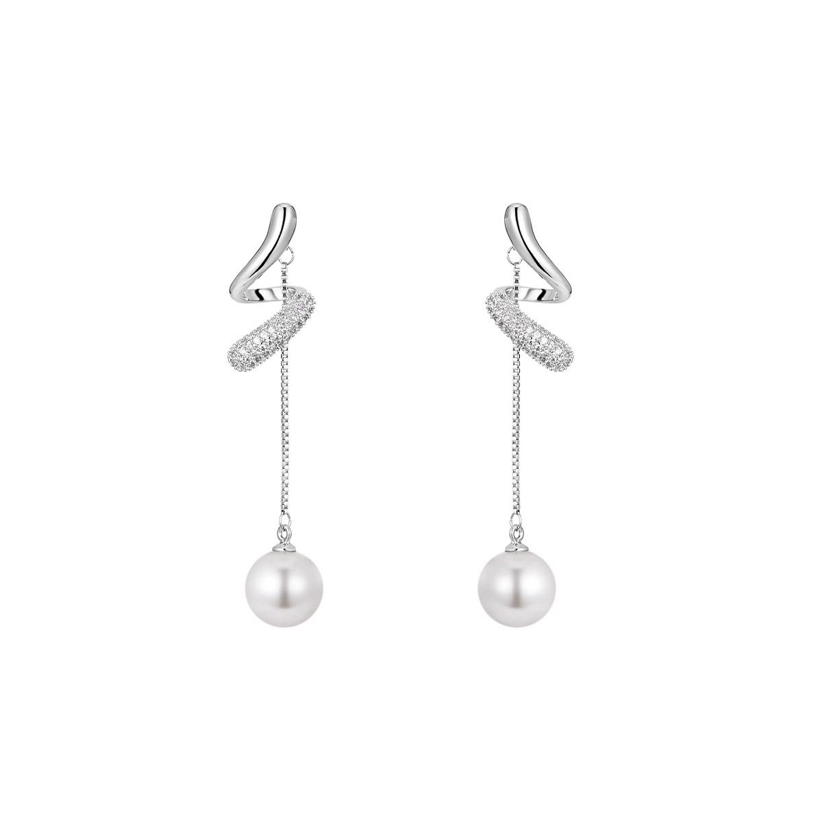 Japanese and Korean light luxury diamond-encrusted long tassel linen grey pearl earrings, women's niche design sense earrings, high-end stud earrings Item Picture