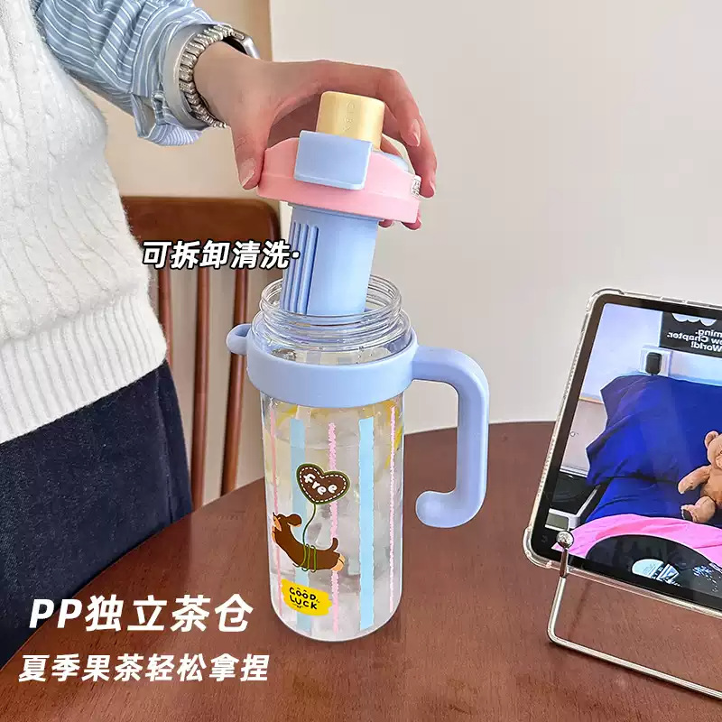 Large-capacity handle water cup, high appearance level plastic straw cup for girls, new summer tea-making style, desktop office ice cup details Picture