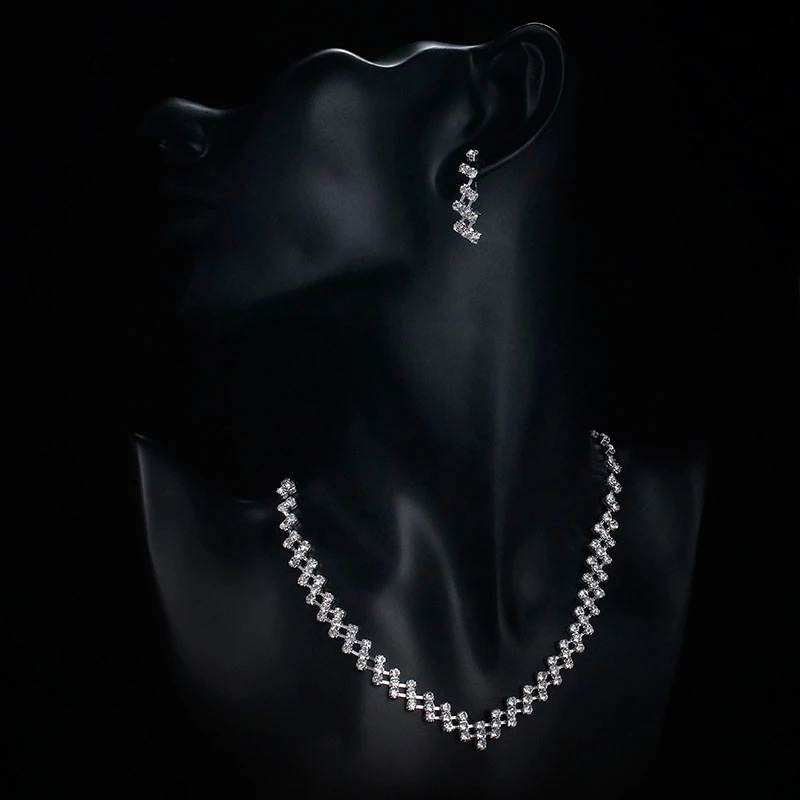 Export water diamond necklace for brides, simple accessory necklace, two-piece set, simple water diamond necklace and earring set N6225 details Picture