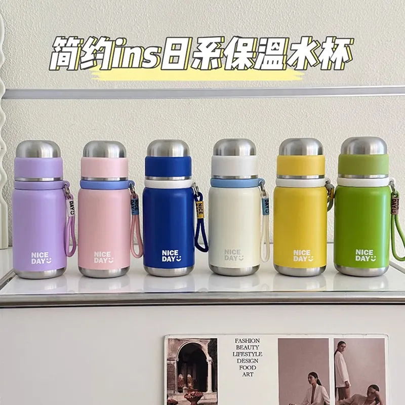 Simple and portable insulated cup, dual-purpose with one lid, outdoor tea cup, high appearance level for students, fashionable stainless steel cup details Picture