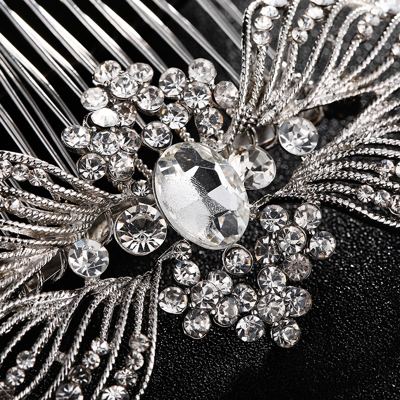 Mianino bridal hair accessories, headwear, wedding accessories, European, American and Korean version water diamond alloy hair combs, hair clippers, hair combs wholesale Specification drawing