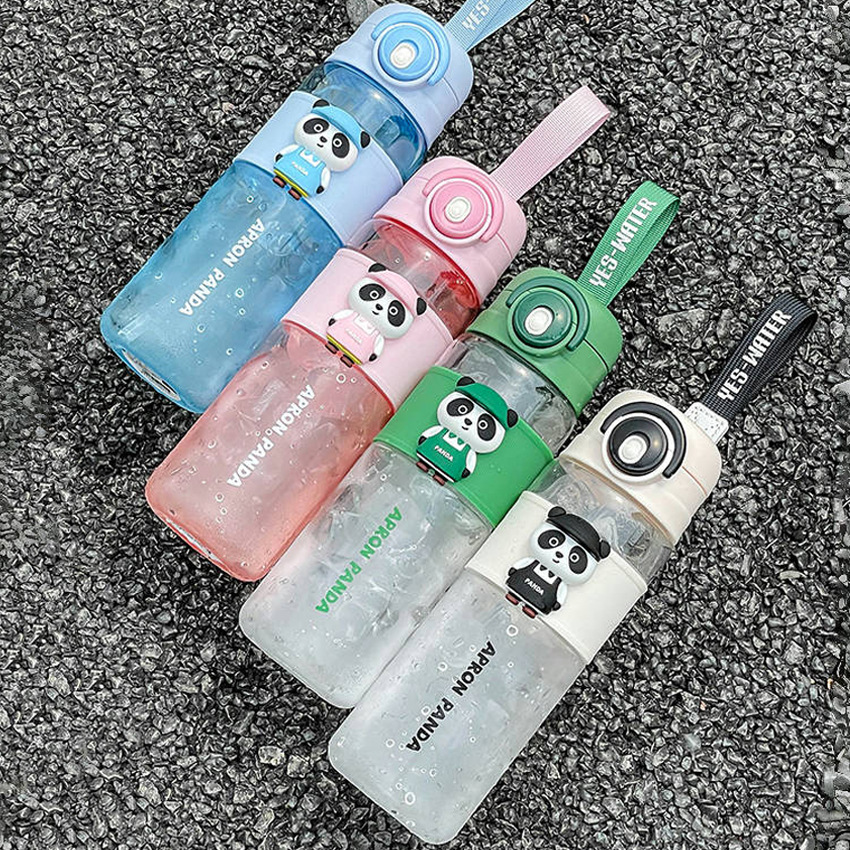 Cartoon panda straw cup, double drinking, creative, cute and portable plastic cup, student sports summer girls' water cup wholesale details Picture