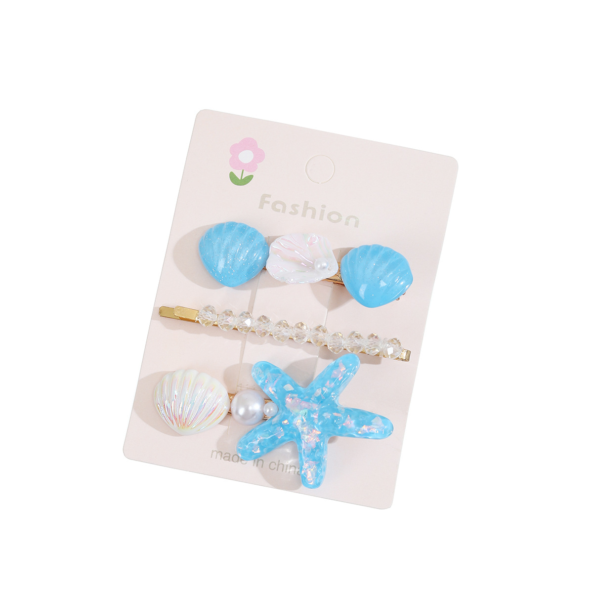 Summer ocean starfish shell hair clips, cute children's hair clips, duckbill clips, pearl hair accessories, headwear, hair clips for kids Item Picture