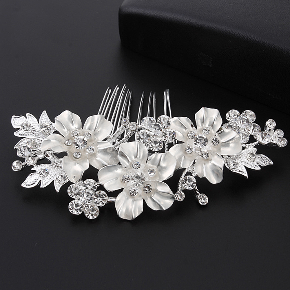 European and American accessories, bride's hair comb, classic wedding dress and evening gown, updo headwear, alloy water diamond enamel flower crystal comb full figure