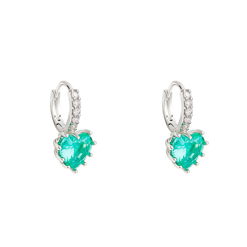 Exquisite micro-inset blue zircon heart-shaped earrings for women, new 2024 trendy design, versatile ear buckles and earrings wholesale Item Picture