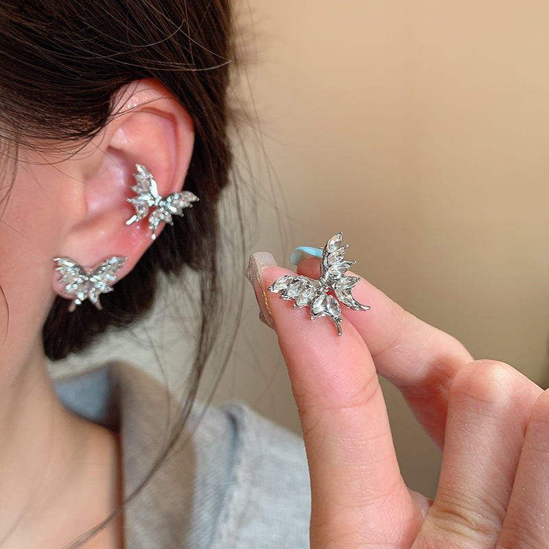 Exquisite hollowed-out butterfly zircon earrings for women, simple and elegant stud earrings, 2025 new bestseller, versatile and trendy earrings details Picture