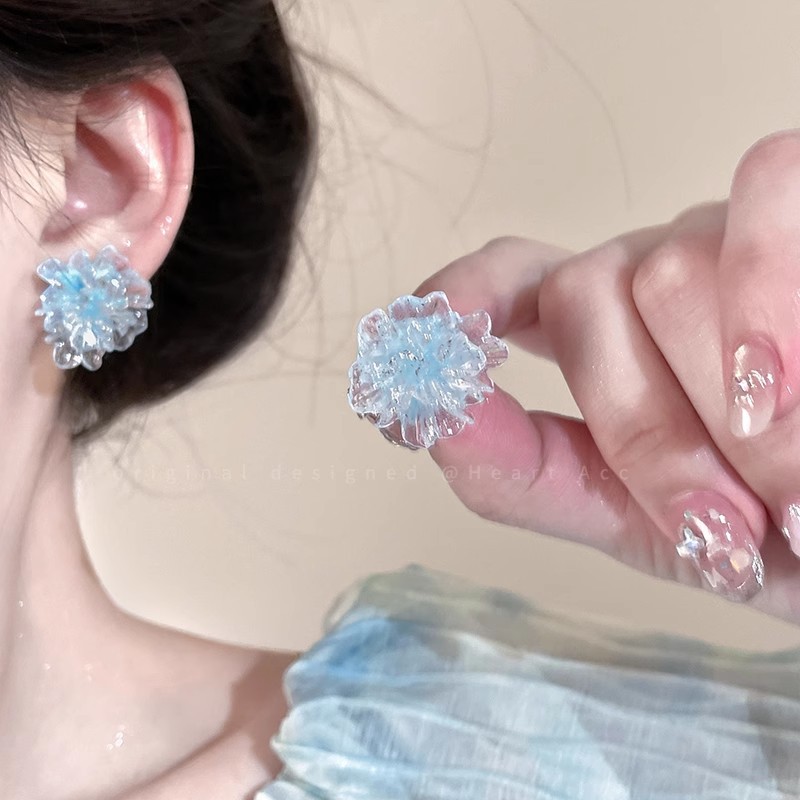 Cool summer, ice-transparent colorful flower stud earrings, high-end earrings, sweet and niche design earrings for women details Picture
