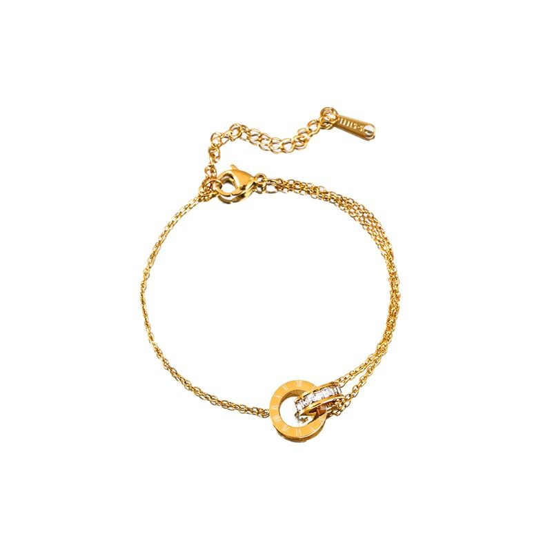 The same style set on Xiaohongshu: Roman double ring necklace, women's bracelet, stud earrings, fashionable and non-fading, light luxury titanium steel collarbone chain Item Picture