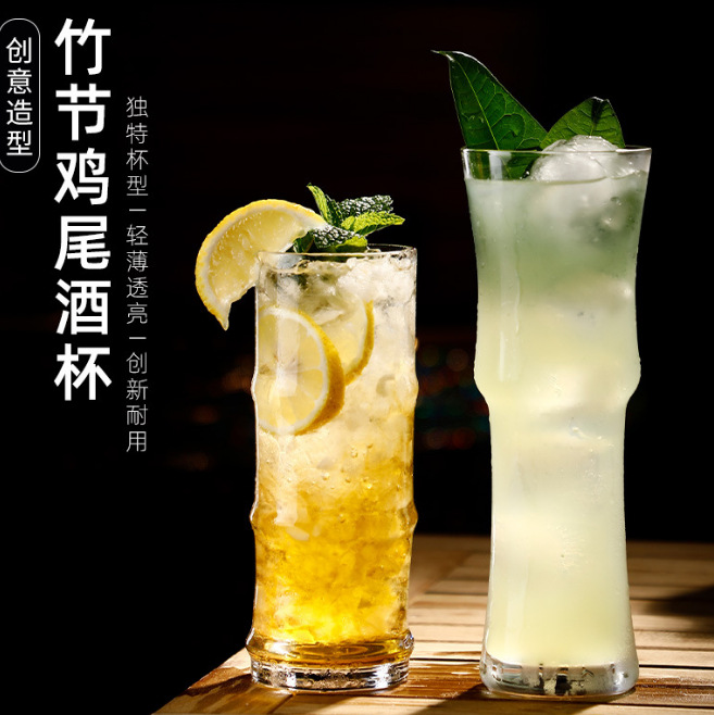 Bamboo joint glass cup, juice cup, milk tea cup, household water cup, milkshake beverage cup, cocktail cup, 500m details Picture