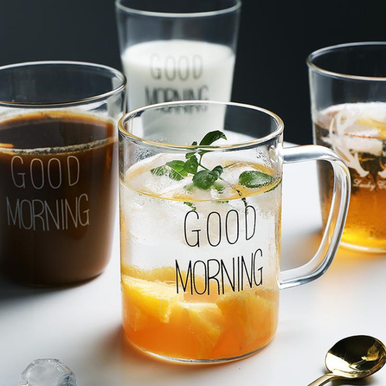Breakfast cup, water cup, glass cup, milk cup, glass cup with handle, drink cup, advertising gift cup, large-capacity water cup details Picture