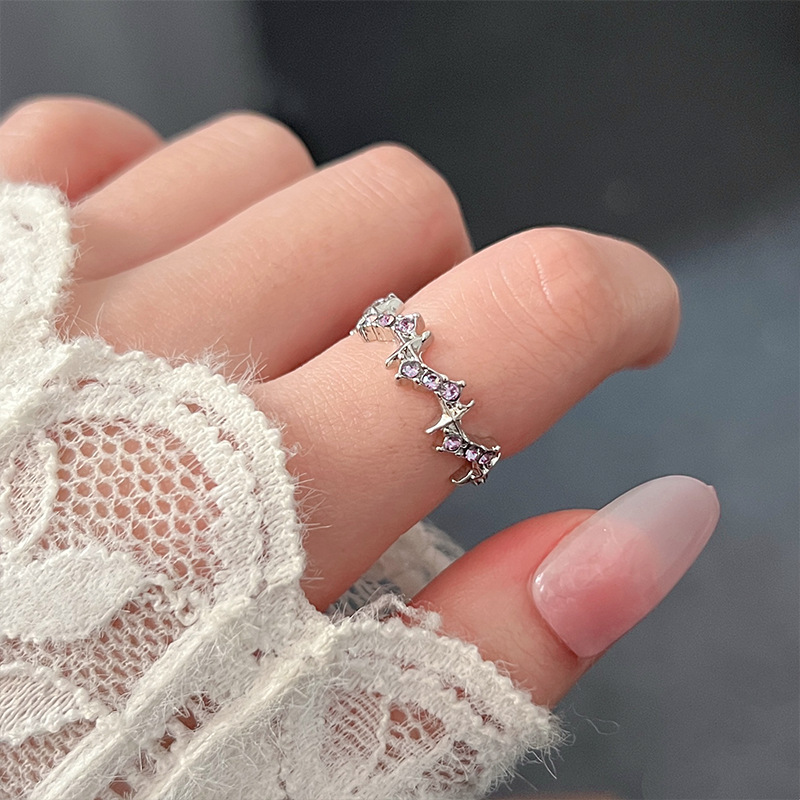 Starlight sparkling diamond and small diamond ring, a niche design with a high-end and cold style. Adjustable opening, a personalized and trendy ring for women details Picture