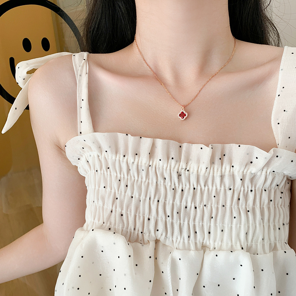 Korean InS-style, individualistic, full-diamond four-leaf clover girl, niche, light luxury, exquisite zircon collarbone chain, versatile and high-end accessory Specification drawing