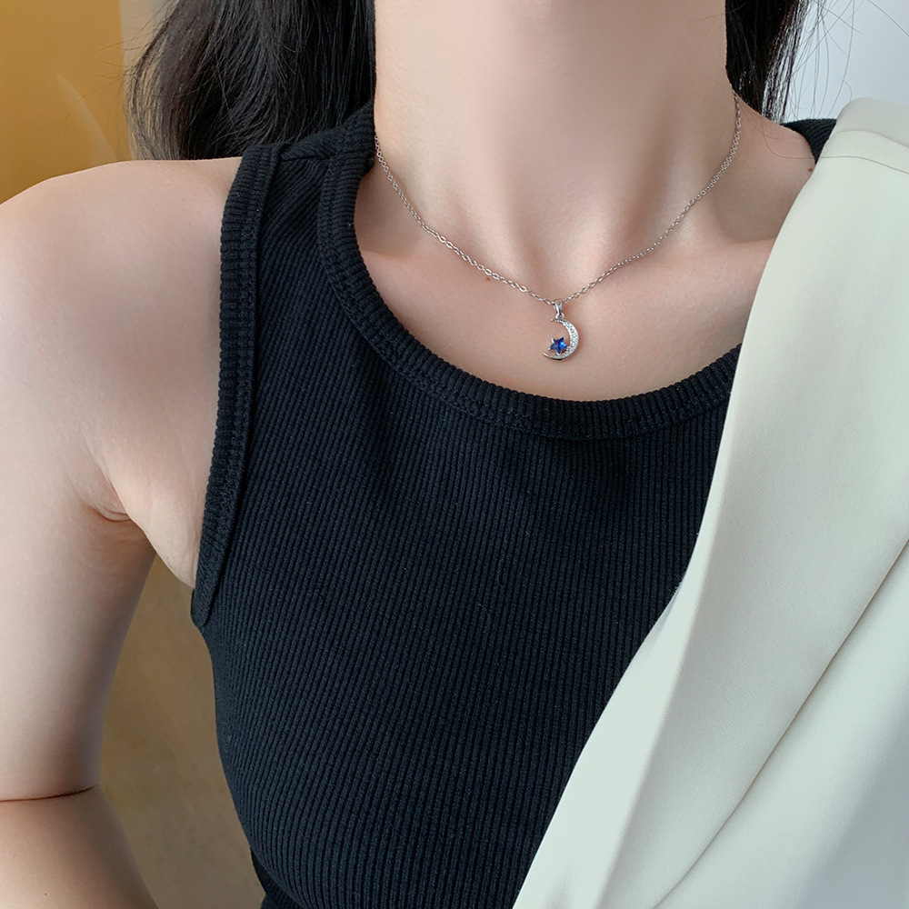 Blue Star Moon necklace, a new Korean style, niche and trendy collarbone chain, simple and versatile, with a high-end look Specification drawing