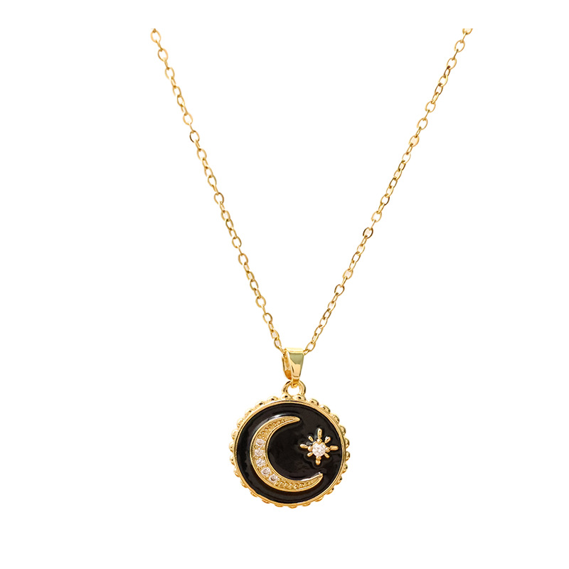 Fashionable and light luxury black bear crown necklace, female star moon element pendant, titanium steel collarbone chain Item Picture