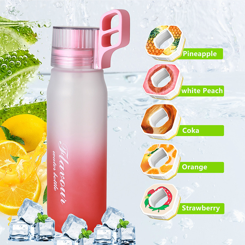 Cross-border bestseller Playful fruit-flavored water bottle, sugar-free and caloric extract fragrance straw, two-color gradient plastic water cup, PC scented cup Specification drawing