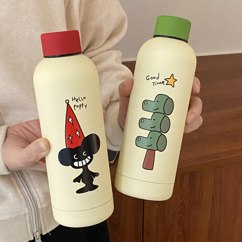 Self-made retro cartoon fun dog insulated cup, large-capacity couple illustration star sealed travel cup, 500ml full figure