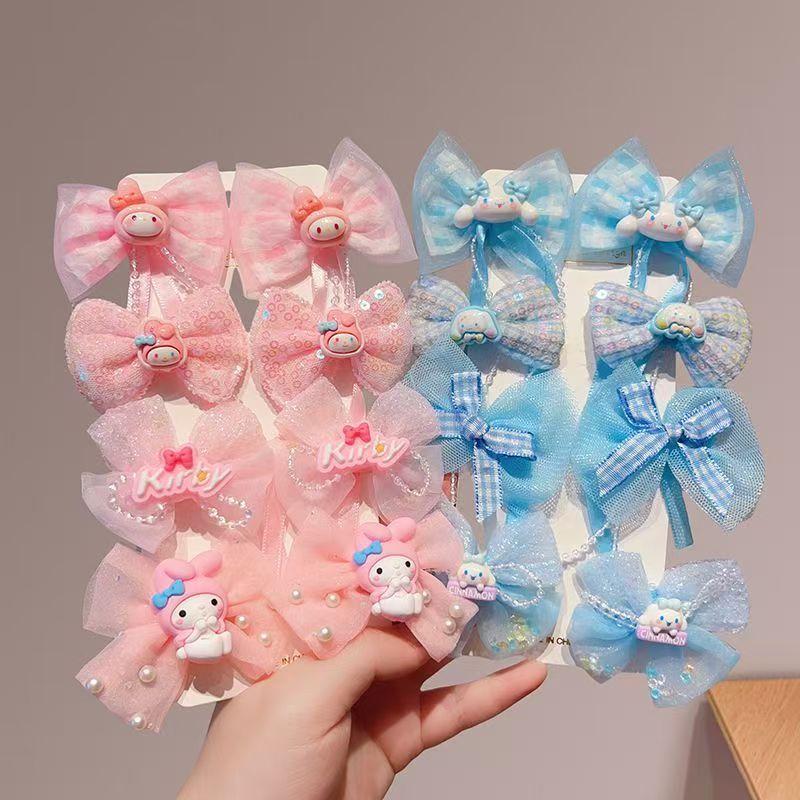 Children's colorful sweet bow hair clip set, girls' forehead loose hair side clip, girls' princess hair accessory Application Scenario