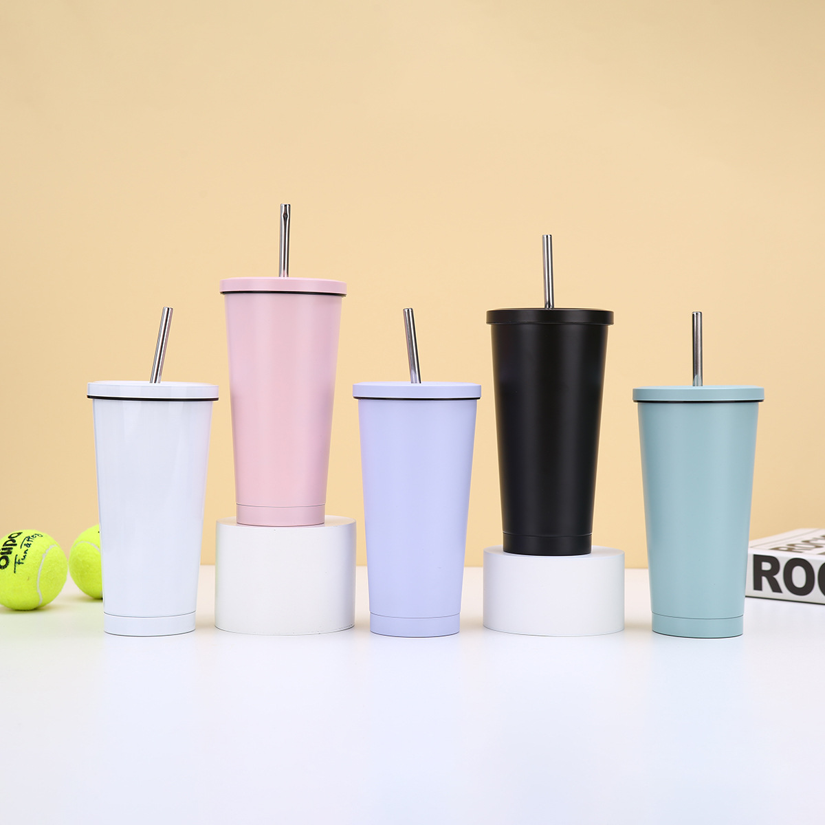 Wholesale of 304 stainless steel straw cups, large-capacity portable vacuum insulated cups, and multi-color fresh and portable coffee cups details Picture
