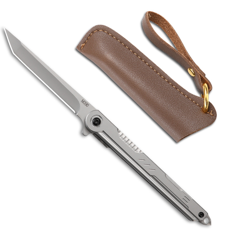 Shenbi M390 steel feather pattern folding knife, outdoor camping pocket knife, portable fruit knife, high-hardness folding knife undefined