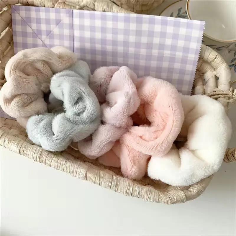 Autumn and winter plush large intestine hair bands, macaron hair bands, cute knotted plush hair ties, headbands, girlish heart hair accessories, fluffy Specification drawing