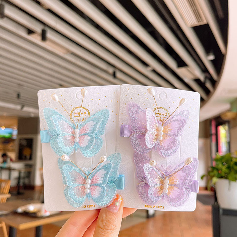 Children's super fairy-knit hair clips, lace, butterfly flapping headwear, girls' cute broken hair, ancient-style side clips wholesale Application Scenario