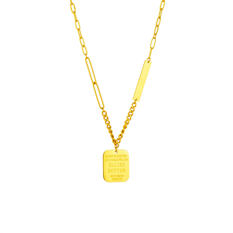 European and American fashion, niche, light luxury, high-end and simple square brand letter pendant, irregular chain metal cold style necklace Application Scenario