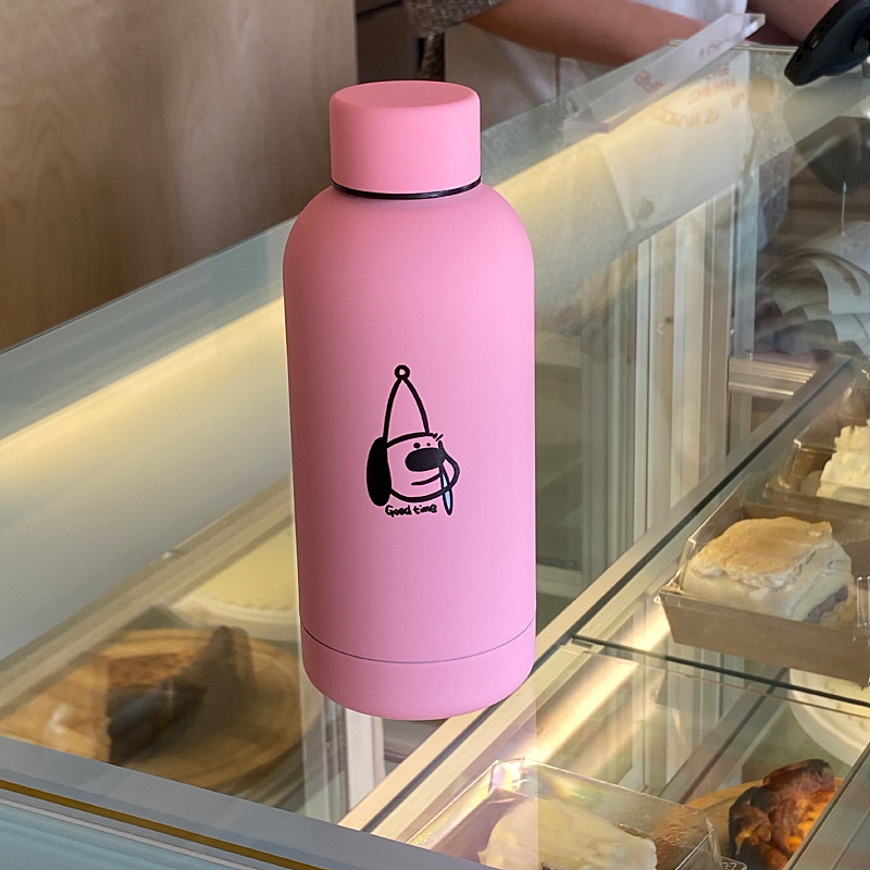 Cartoon snot dog thermos cup, 304 stainless steel matte black and pink stainless steel thermos flask, couple travel cup Item Picture