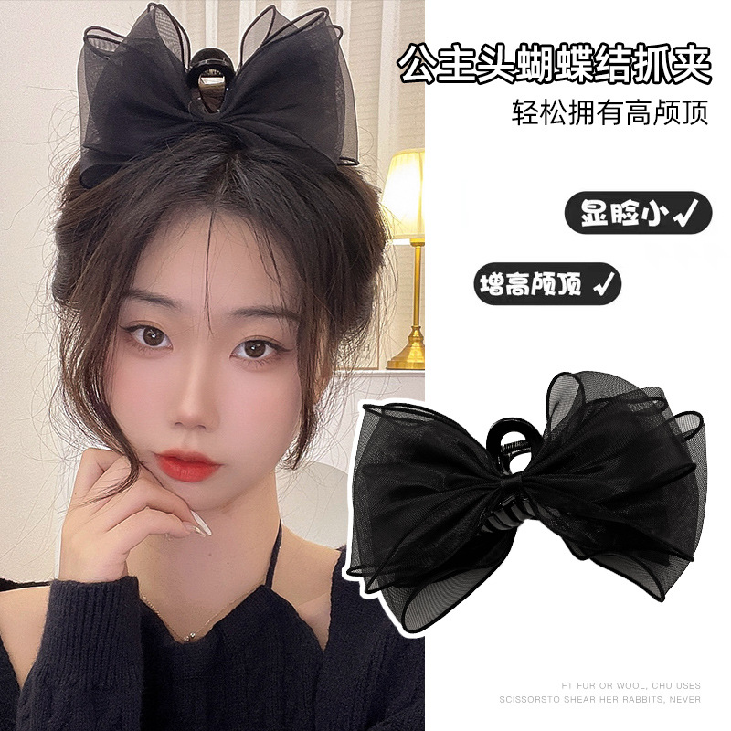 Black bow hair accessory, large grappling clip, fugitive princess headwear, popular high top hairpin, shark clip at the back of the head details Picture