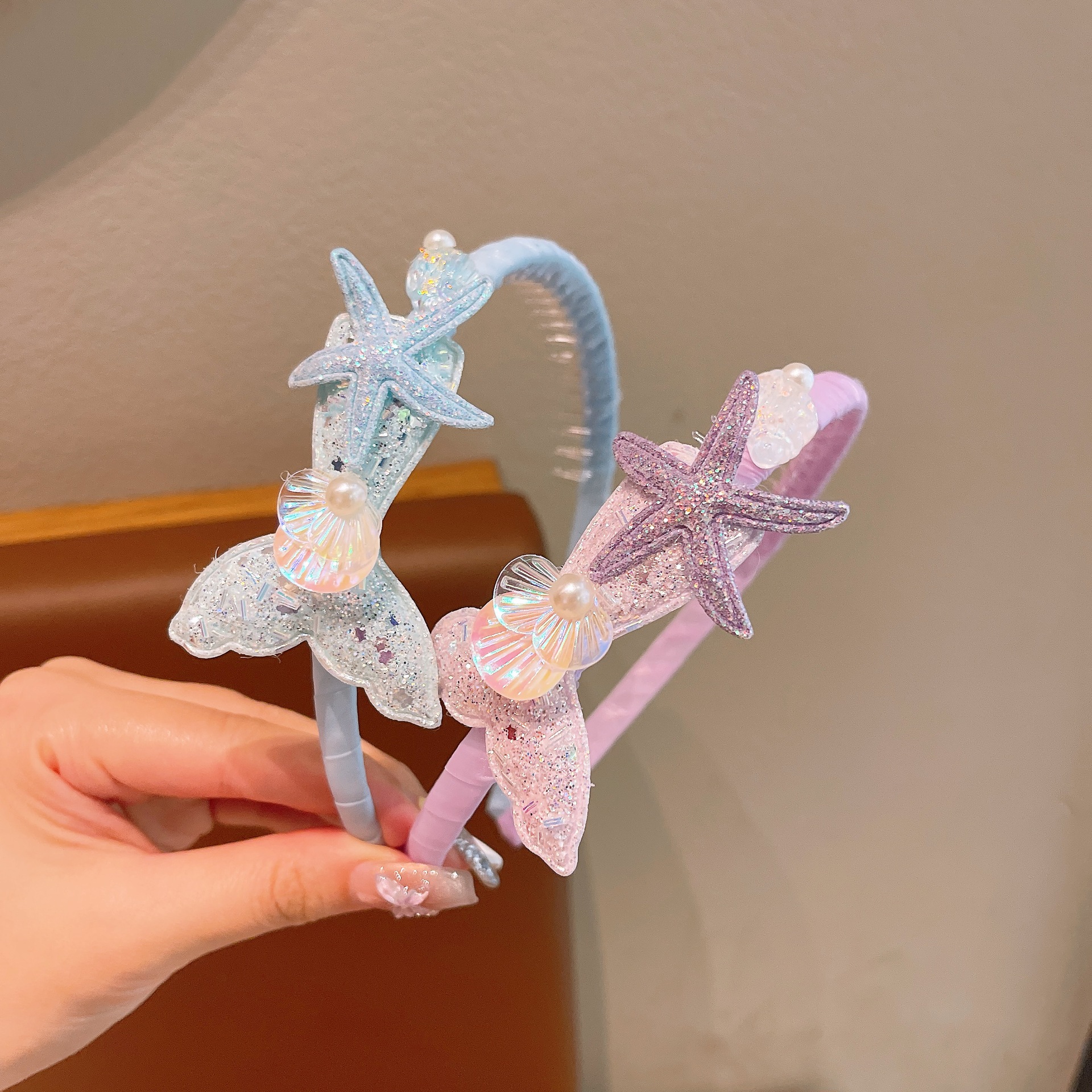 New Princess series Sequined fish tail cartoon mermaid starfish shell children's hairband compression clip hair accessory Headwear details Picture