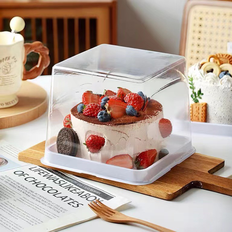 4-inch cake box, transparent square packaging box, small 4-inch mousse dessert cut pieces, Basque packing box, anti-fog Application Scenario