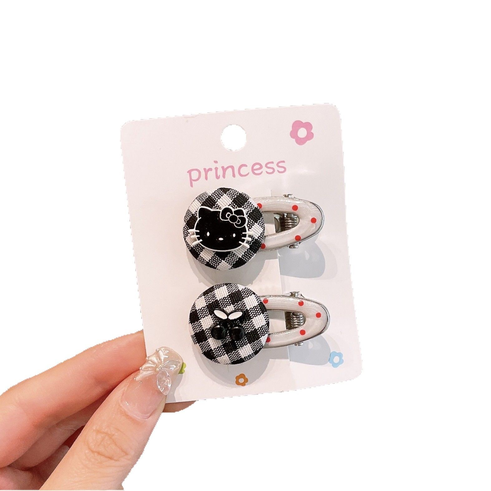 Fresh and girlish polka dot cherry kt cat hair clip, oil-dripping hair accessory, high appearance level, forest-style versatile girls' hair clip and hair accessory Item Picture