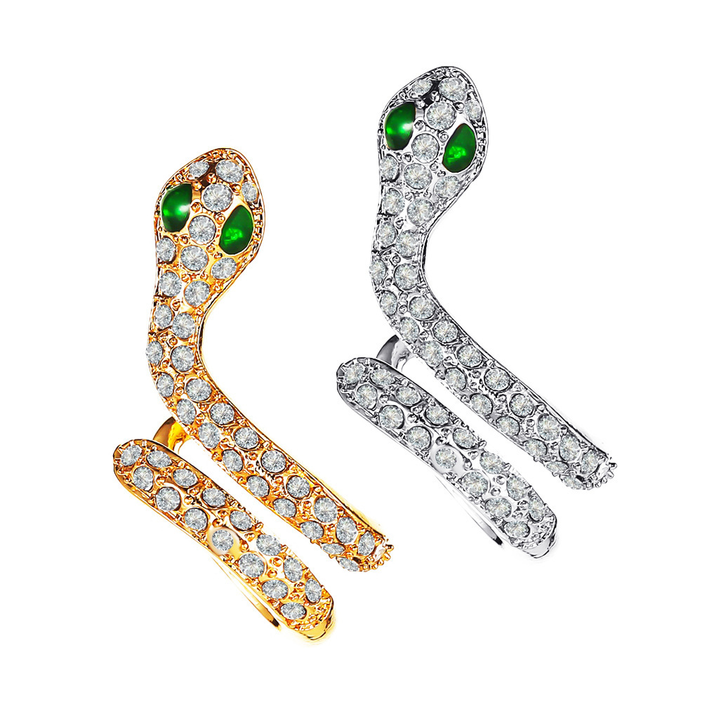 European and American style creative earrings, personalized micro-inlaid zircon snake-shaped ear clips, simple and elegant snake-shaped wrapped stud earrings Item Picture