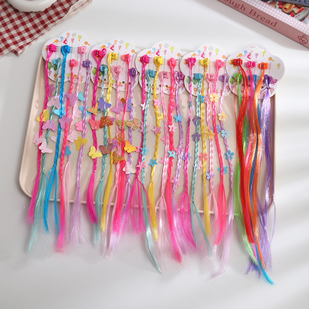 Children's colorful wig clips, cute baby braided hair tools, girls' butterfly grab clips, tassels, flowers, sweet hair accessories full figure