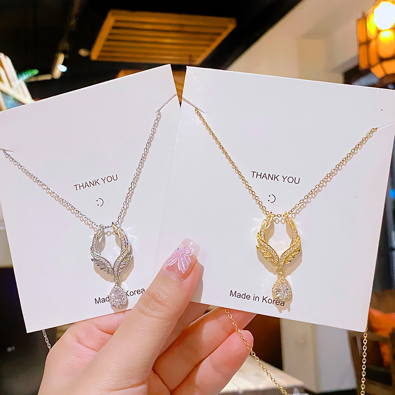 Light luxury full diamond water drop Angel's tear titanium steel necklace, women's niche style, versatile collarbone chain, popular online accessory wholesale full figure