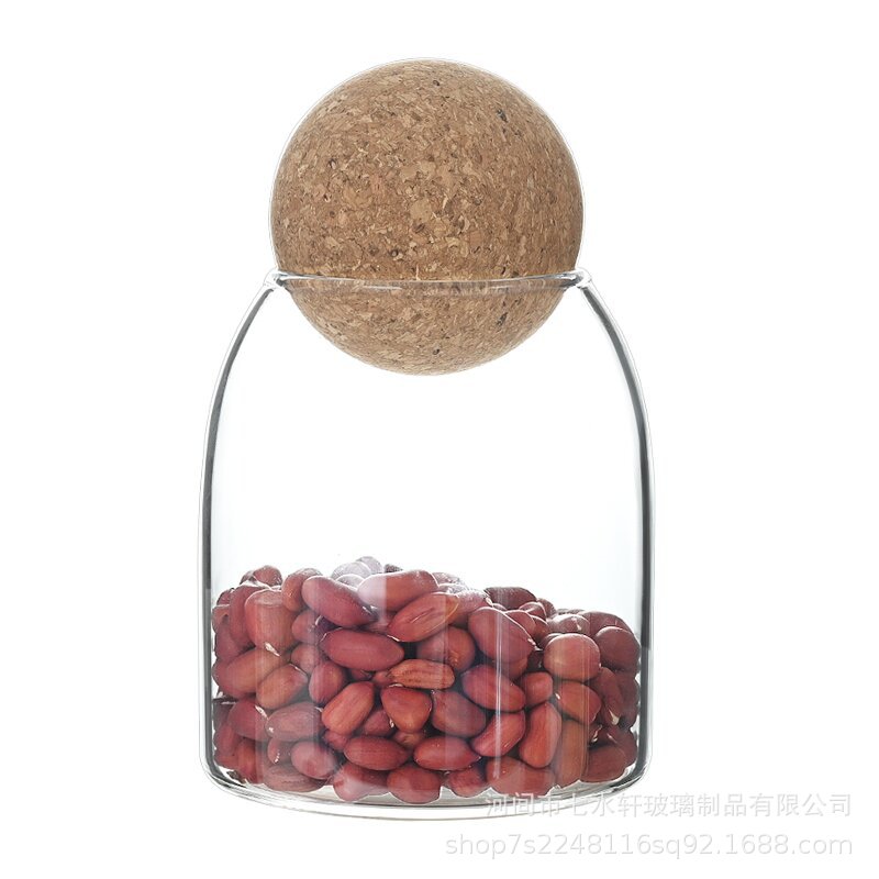 Transparent glass round ball sealed jar, coffee bean household sealed storage jar, ball lid storage bottle, cork tea can Item Picture