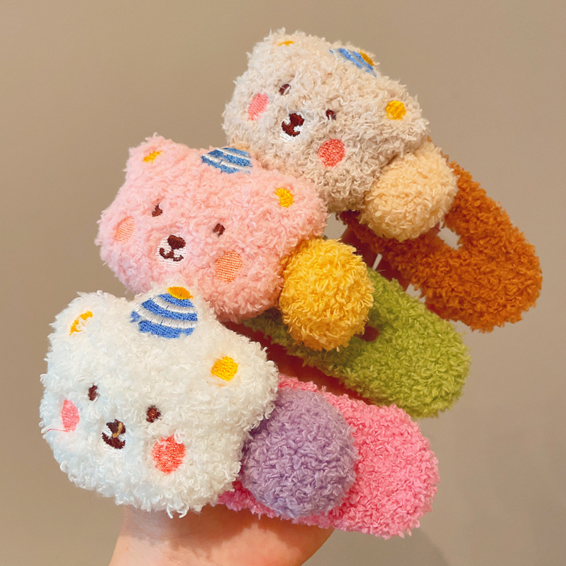Colorful lambskin three-dimensional bear, large duckbill clip, sweet and cute hair clip, side bangs clip, headwear, hair accessory for women Specification drawing
