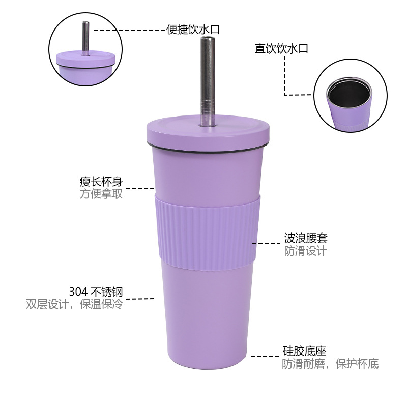 Cross-border factory direct supply 304 stainless steel insulated cups, women's high appearance level bubble milk tea cups, simple solid color water cups Specification drawing