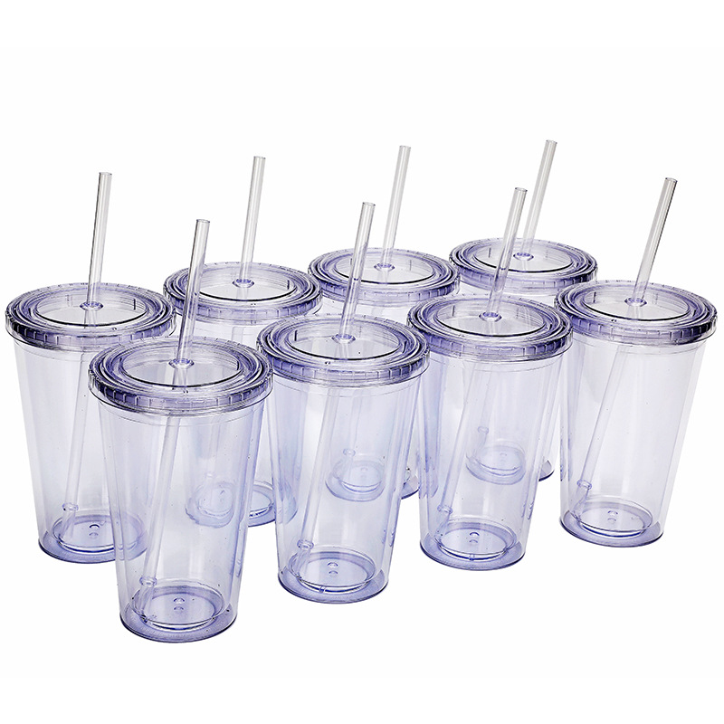 The manufacturer's new 16oz cross-border creative fully transparent drinking cup, a popular portable double-layer straw cup for heat and cold preservation full figure