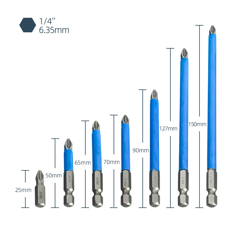 Cross-border anti-slip screwdriver bit, electric air screwdriver tip, electric screwdriver bit, magnetic screwdriver bit, PH2 blue leather cross screwdriver bit details Picture