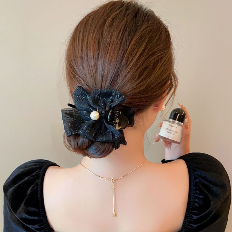 Beaded bow headwear, high-end high ponytail hairpin, a must-have for fixing bun hair, bubble cloud hairpin Specification drawing