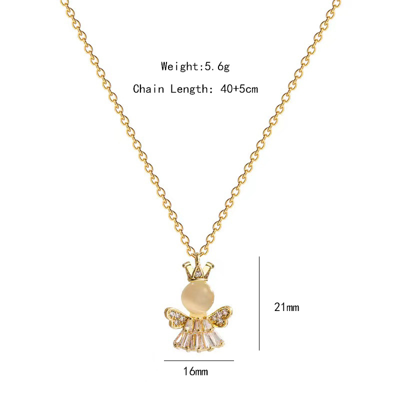 Wholesale of fashionable and light luxury cat's eye stone crown angel necklace for women, studded with diamonds, zircon pendant, titanium steel collarbone chain Item Picture