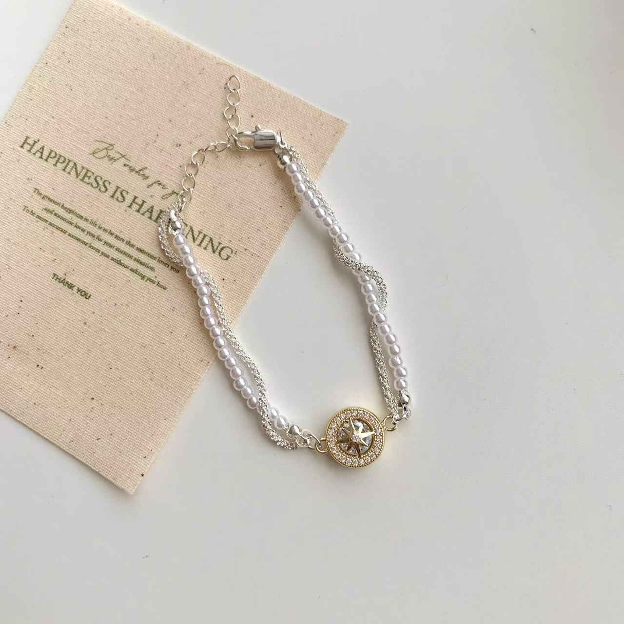 Octagonal zircon pearl wound woven bracelet for women, a niche design with exquisite and high-end feel, summer light luxury bracelet for women details Picture