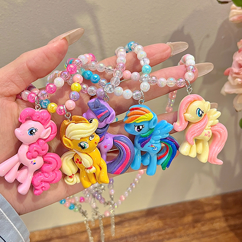 Cute cartoon colorful pony beaded necklace for children, princess pendant for girls, ear clips, birthday gift jewelry for babies Application Scenario