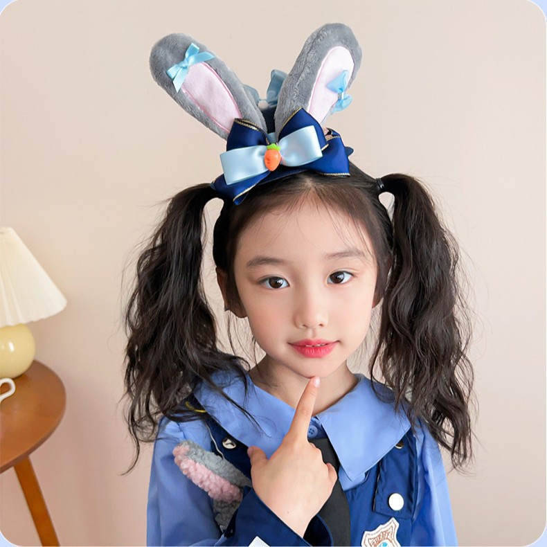 Children's hairpins, cartoon rabbit police officer headwear, little girl Animal City rabbit ears, bow hair clips, hair clips, hair accessories Specification drawing