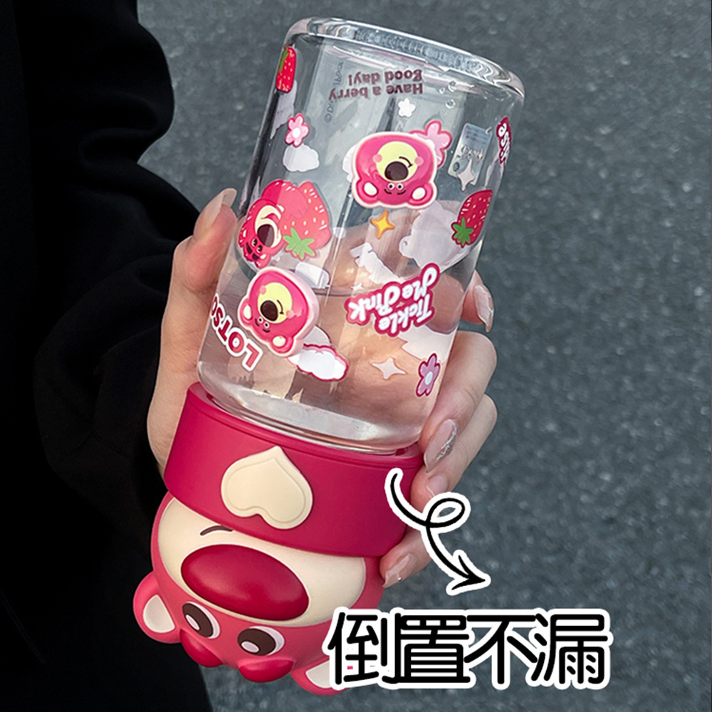 Strawberry Bear doll water cup, heat-resistant, portable glass cup for girls, small and leak-proof, gift for students, high appearance level cup Application Scenario