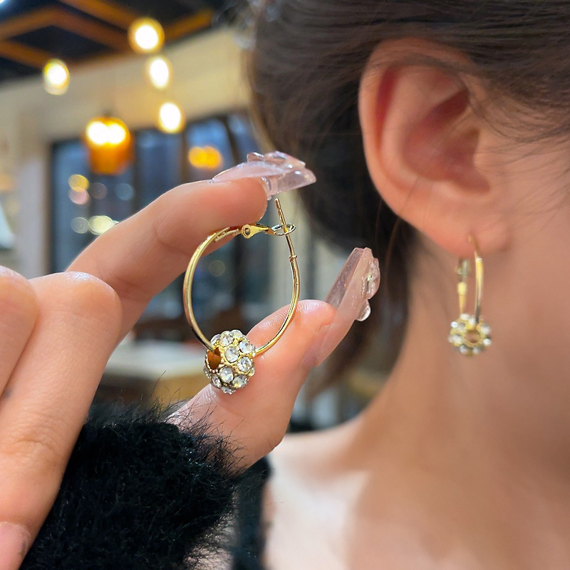 European and American cross-border fashion and individuality zircon ball ring earrings, irregular water diamond pendant earrings, 2025 new style earrings full figure