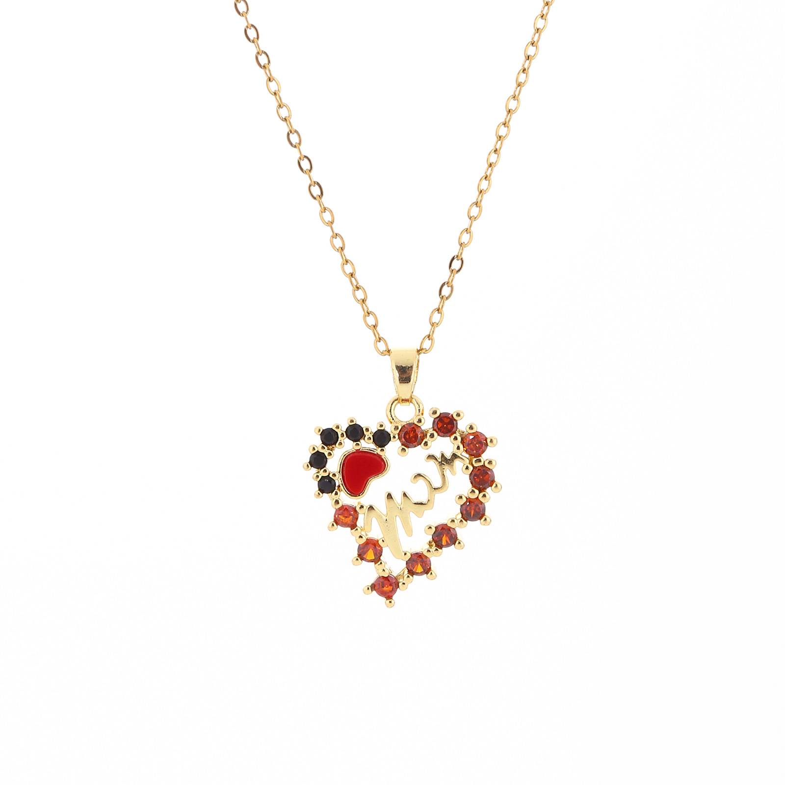 The new cross-border mom heart-shaped engraved micro-inlaid zirconium necklace is a simple and elegant Mother's Day gift Item Picture