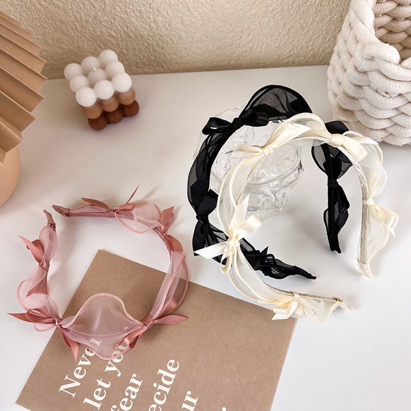 Sweet bow headband, princess-like style, simple and fine-trimmed hair accessory, lace mesh headband, versatile hair accessory for women Specification drawing